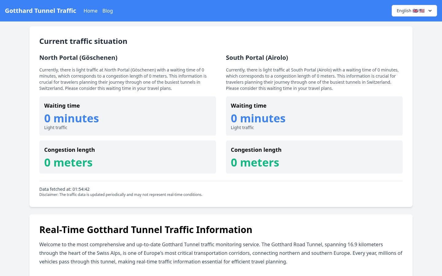 Gotthard Tunnel Traffic Homepage