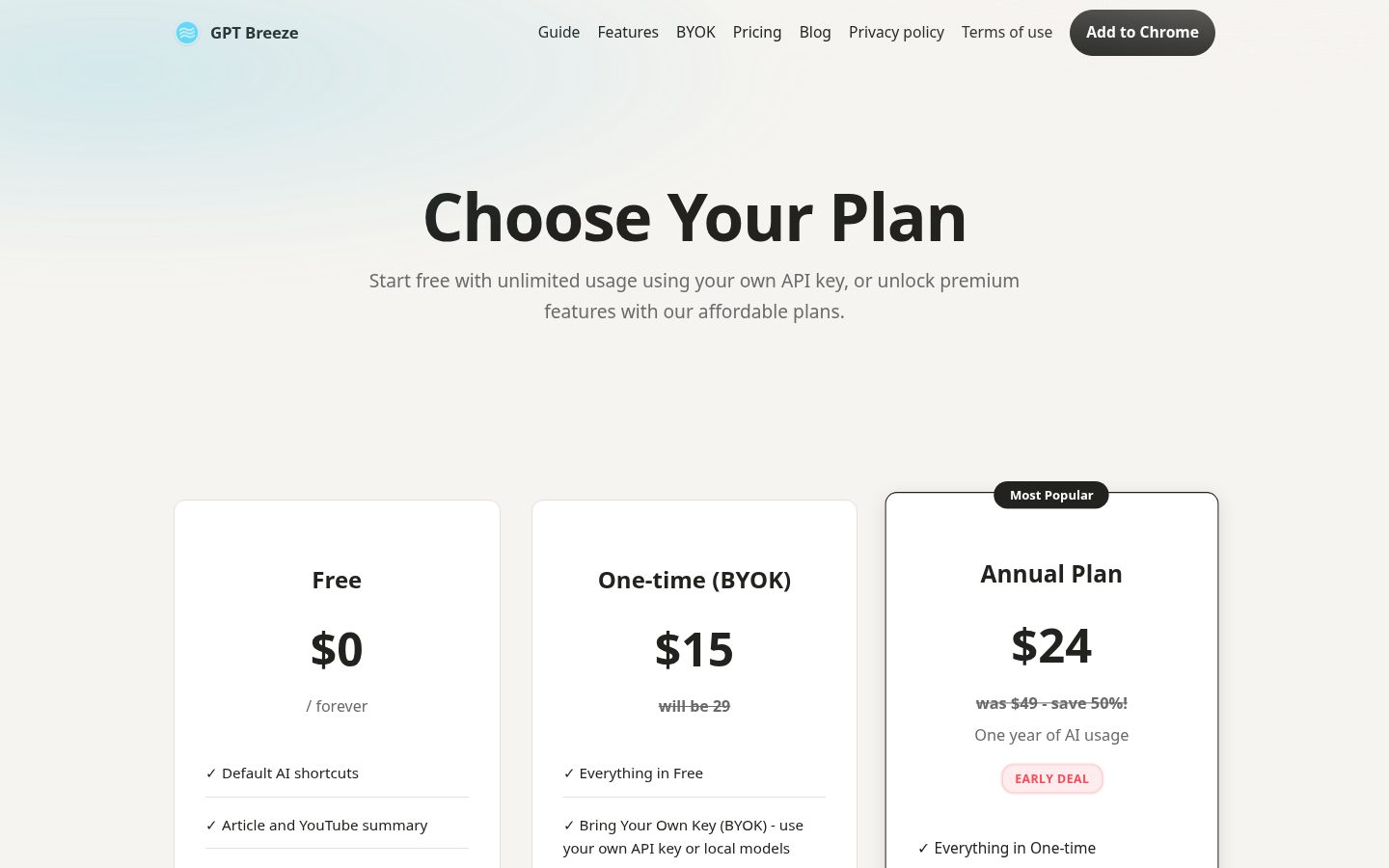 GPT Breeze Pricing