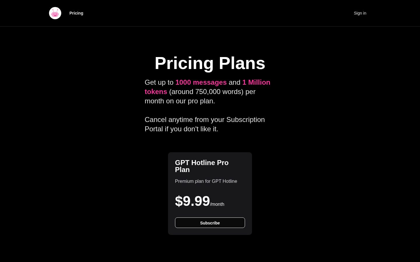 GPT Hotline Pricing