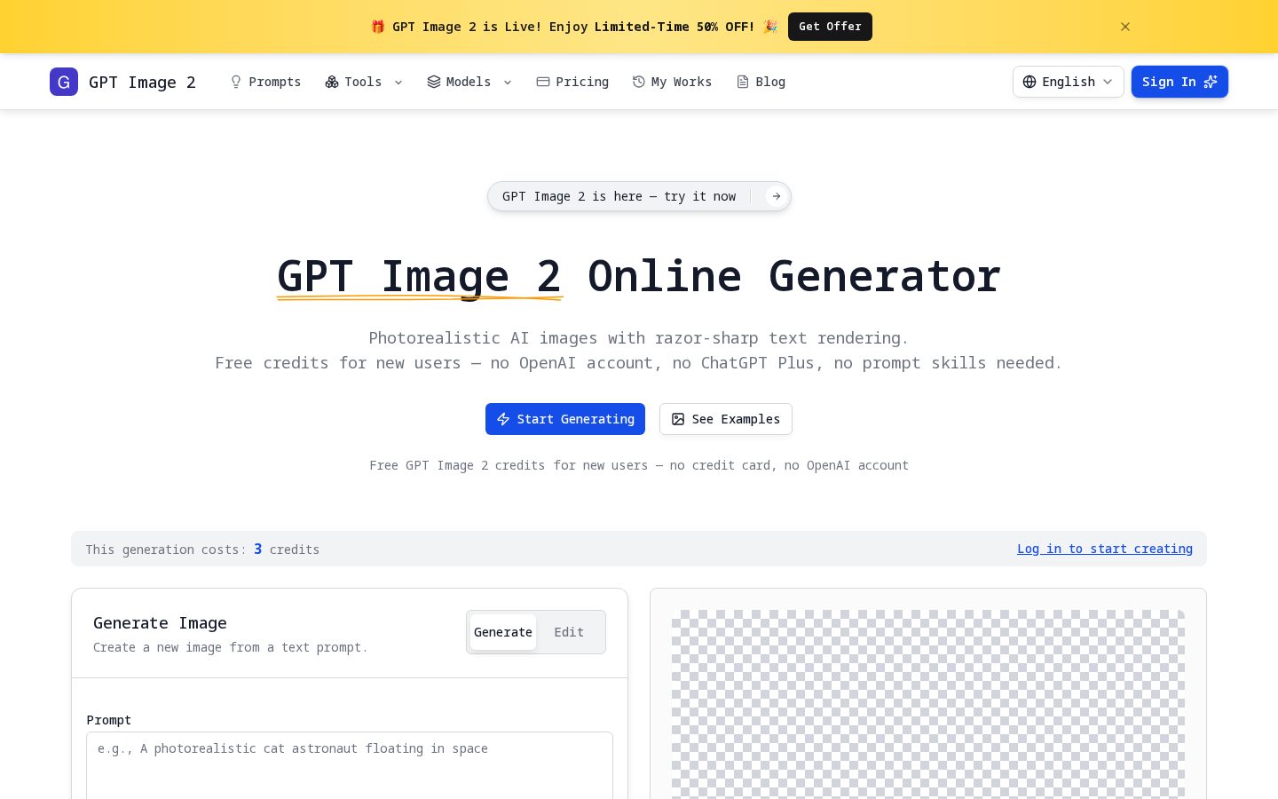 GPT Image 2 Generator Homepage