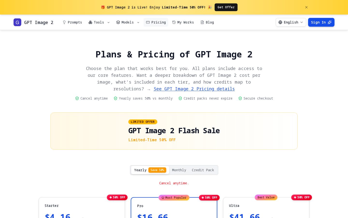GPT Image 2 Generator Pricing