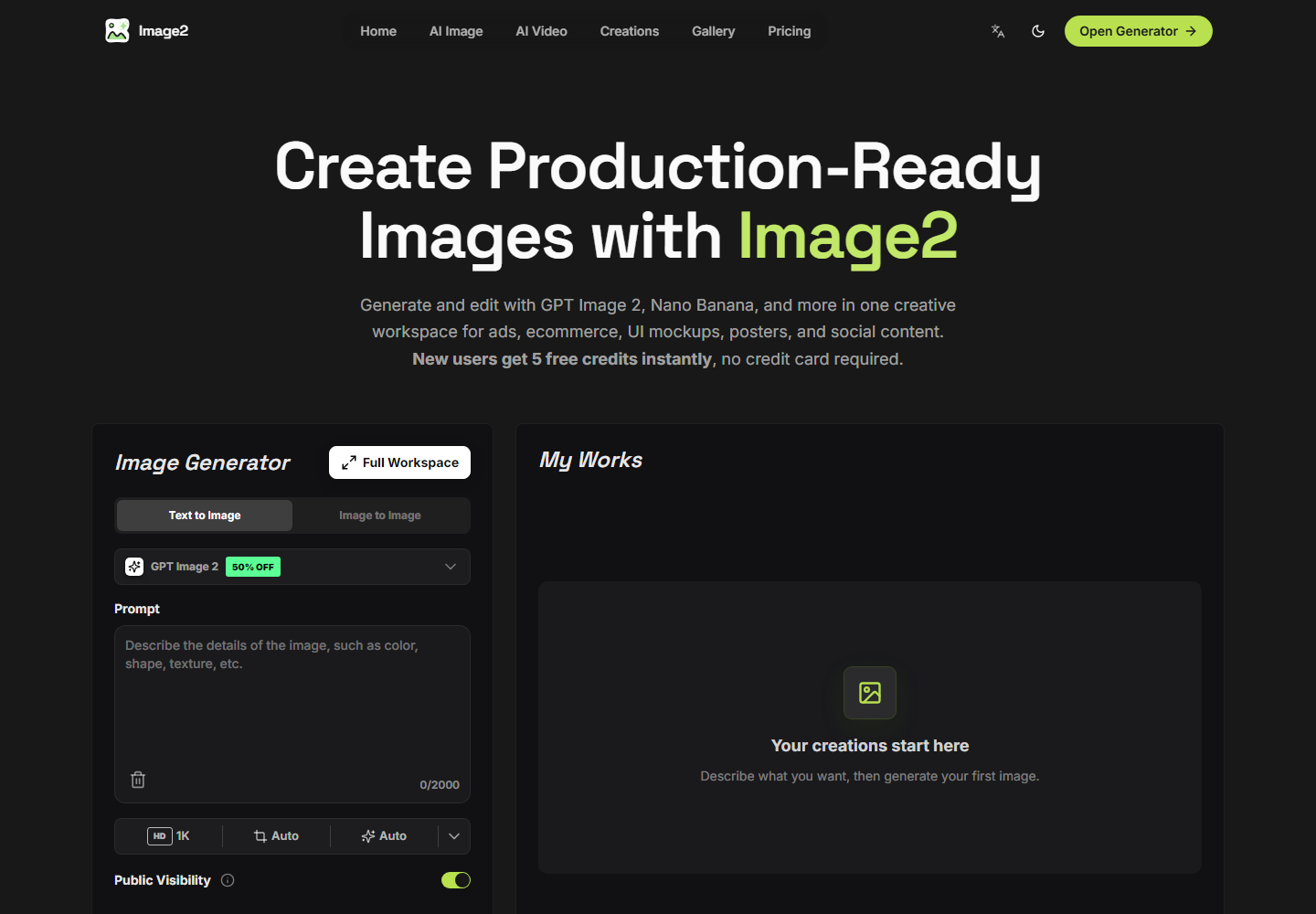 GPT Image 2 homepage