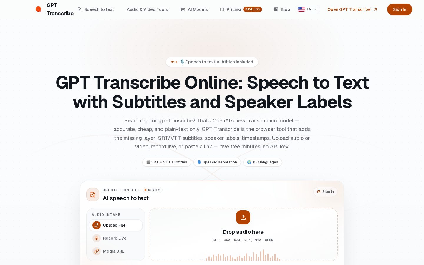 GPT Transcribe Homepage