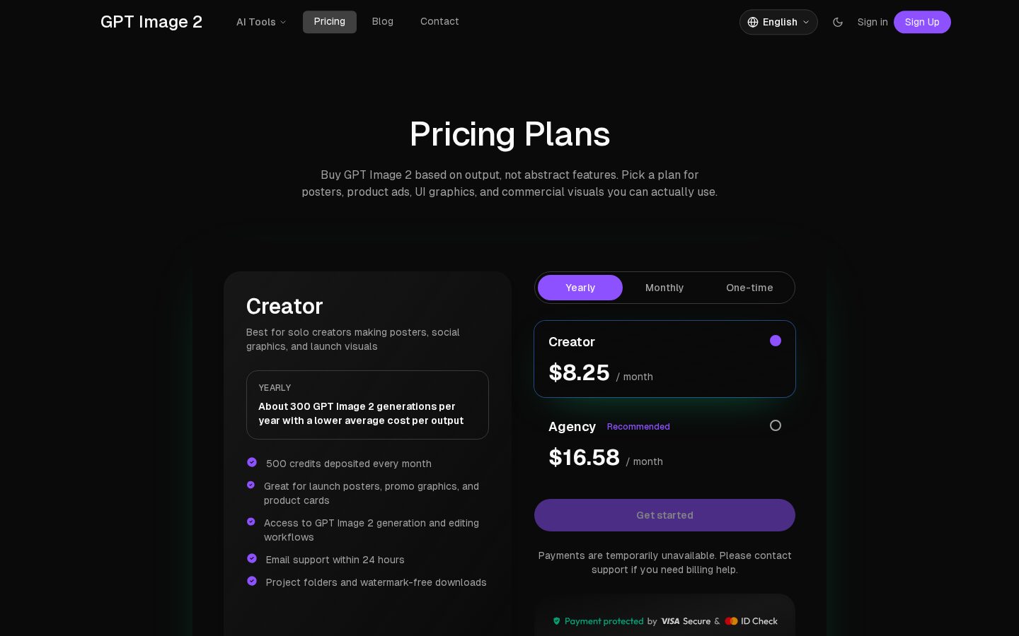 gptimage2.art Pricing