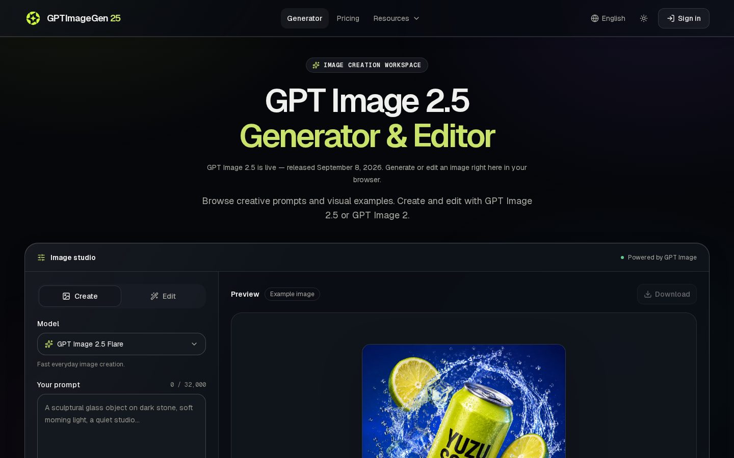 GPTImageGen25 Homepage