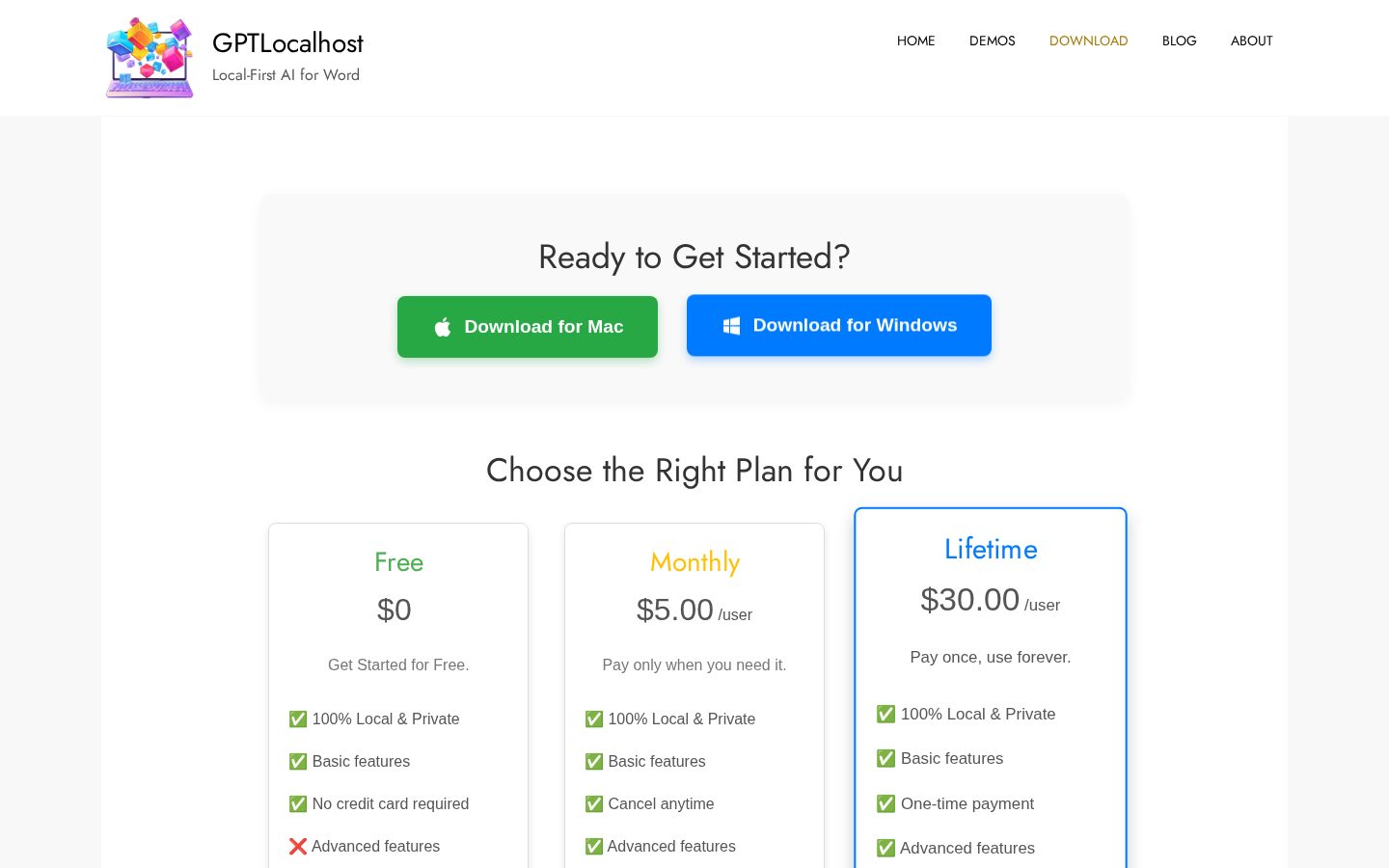 GPTLocalhost Pricing
