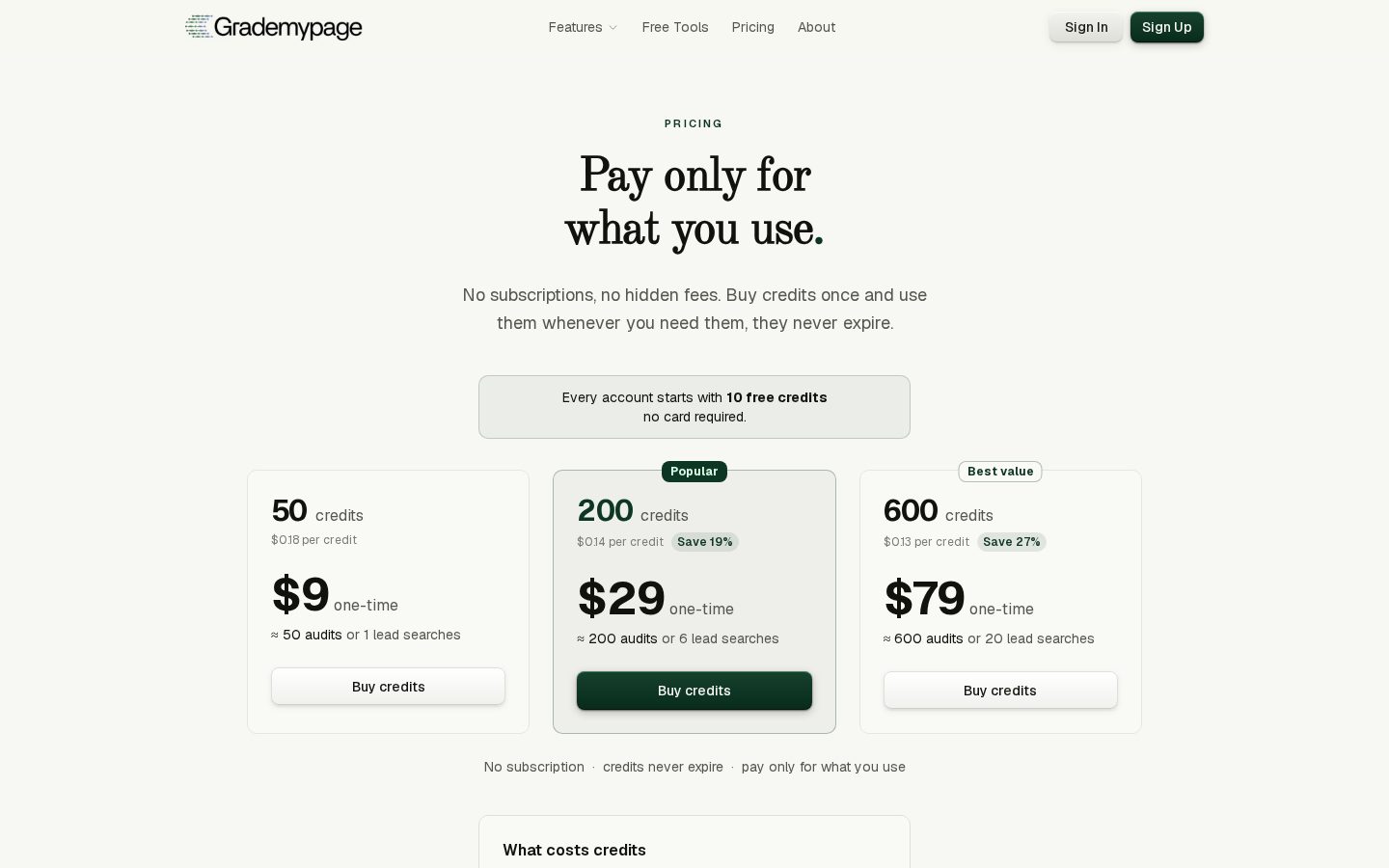 Grademypage Pricing