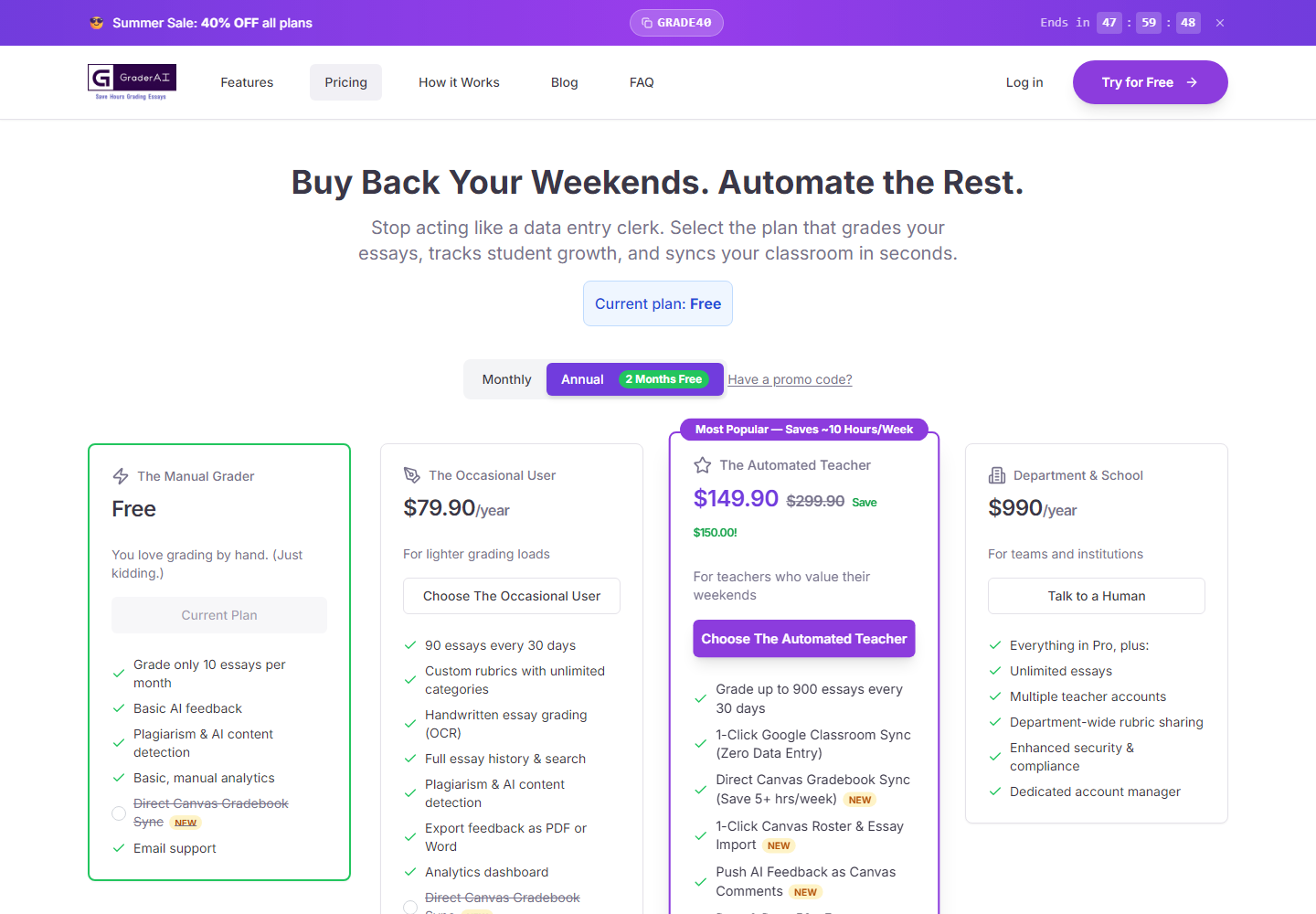 GraderAI pricing