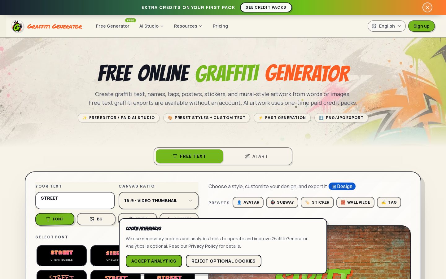 Graffiti Generator Homepage