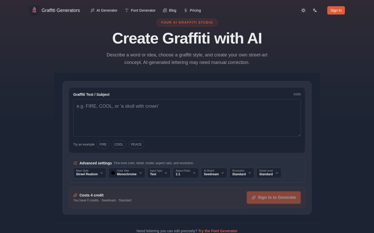 Graffiti Generators Homepage