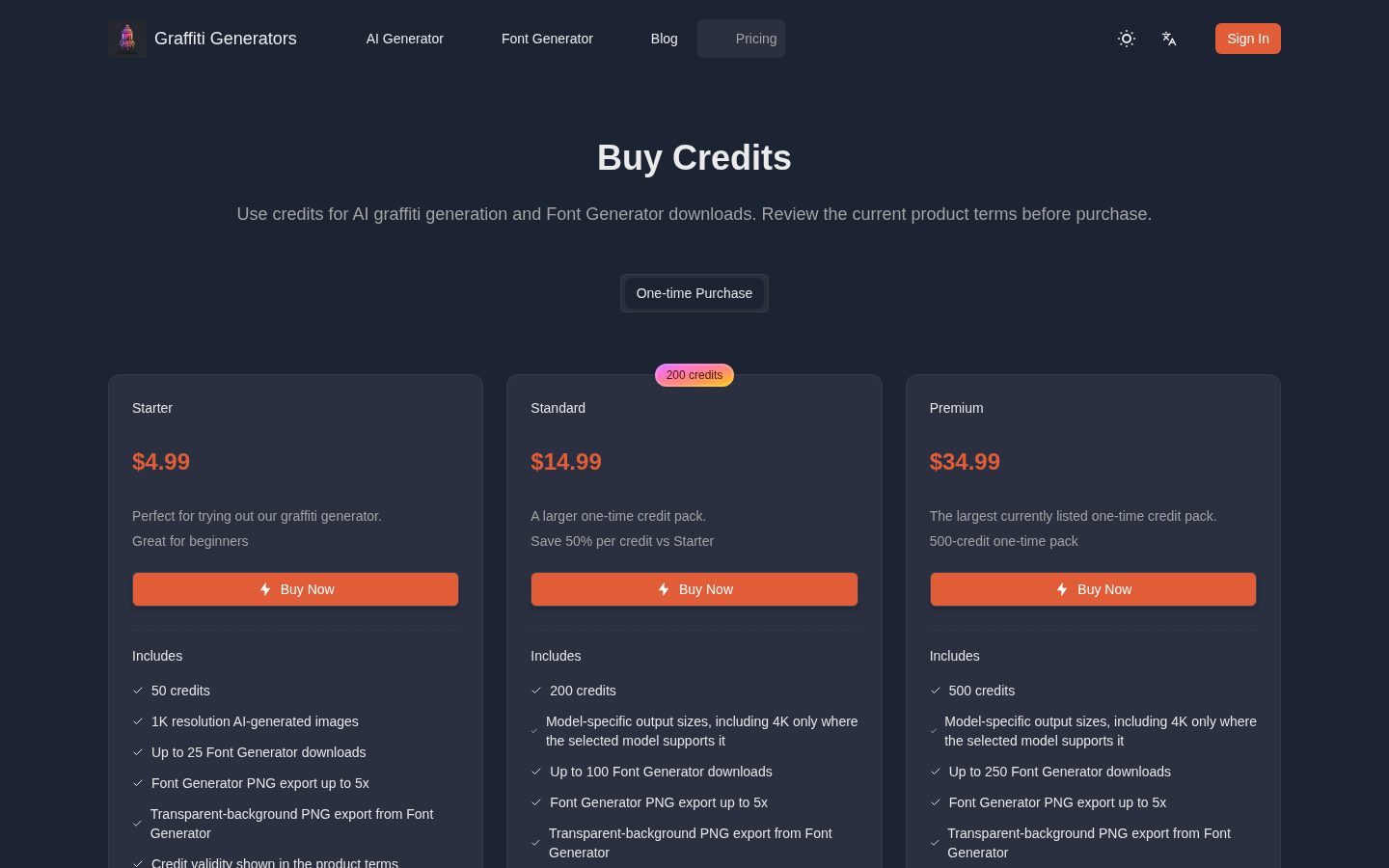 Graffiti Generators Pricing