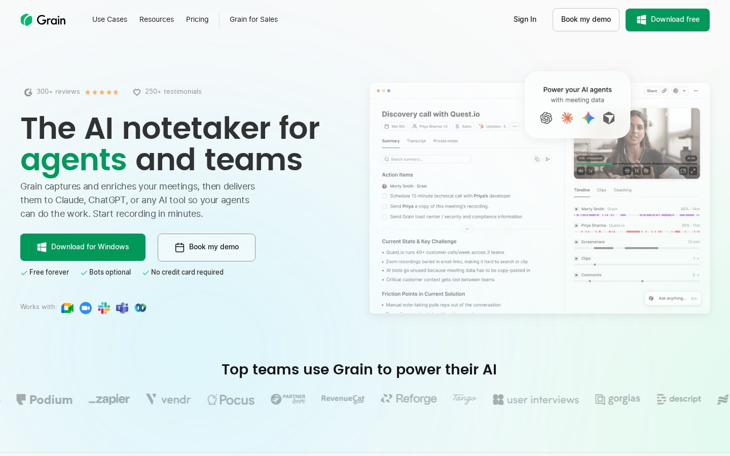 Grain Desktop Capture Homepage