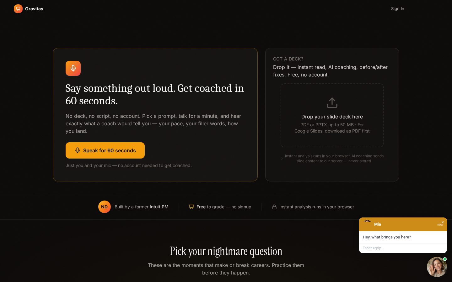 Gravitas AI Homepage