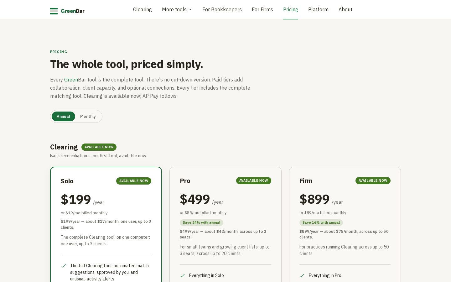 GreenBar Systems Pricing