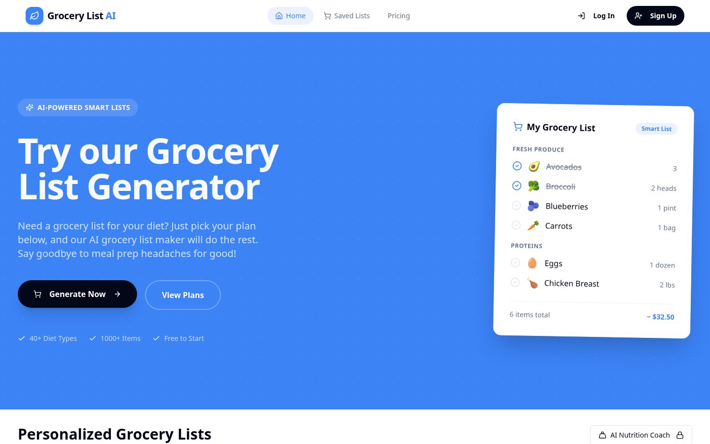 Grocery List AI Homepage