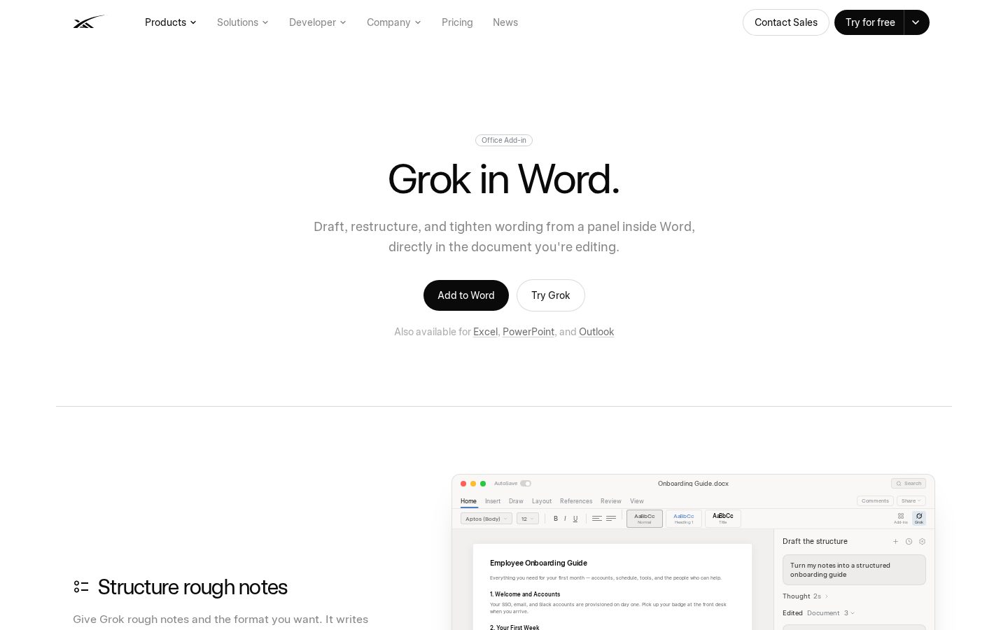 Grok by SpaceXAI for Word Homepage