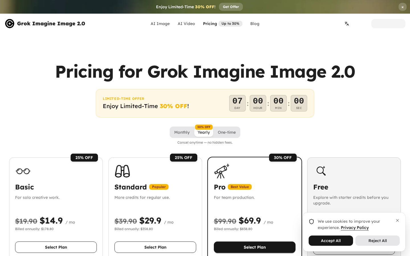 Grok Imagine Image 20 Pricing