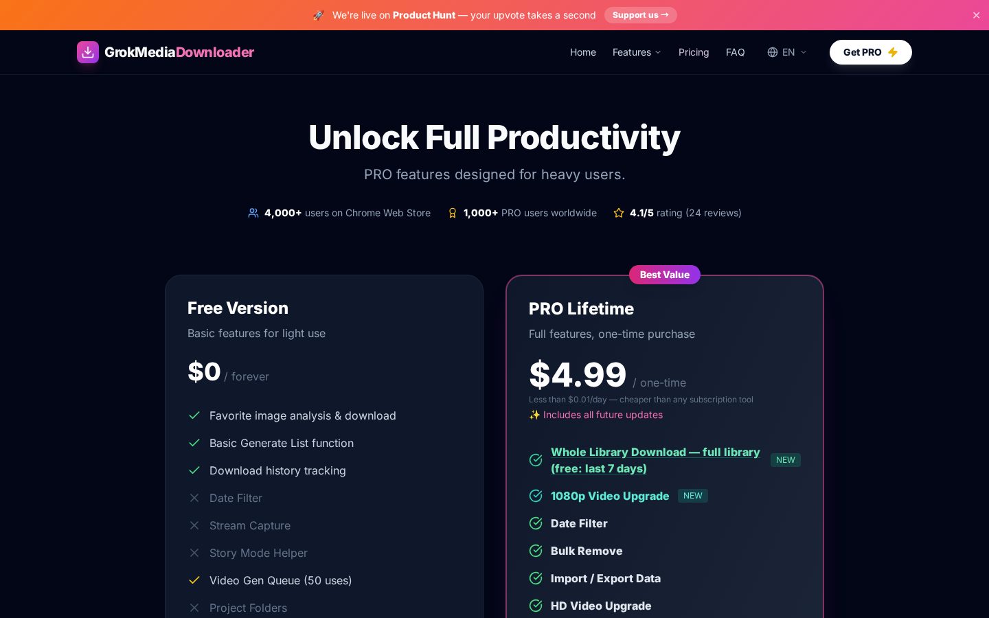 Grok Media Downloader Pricing