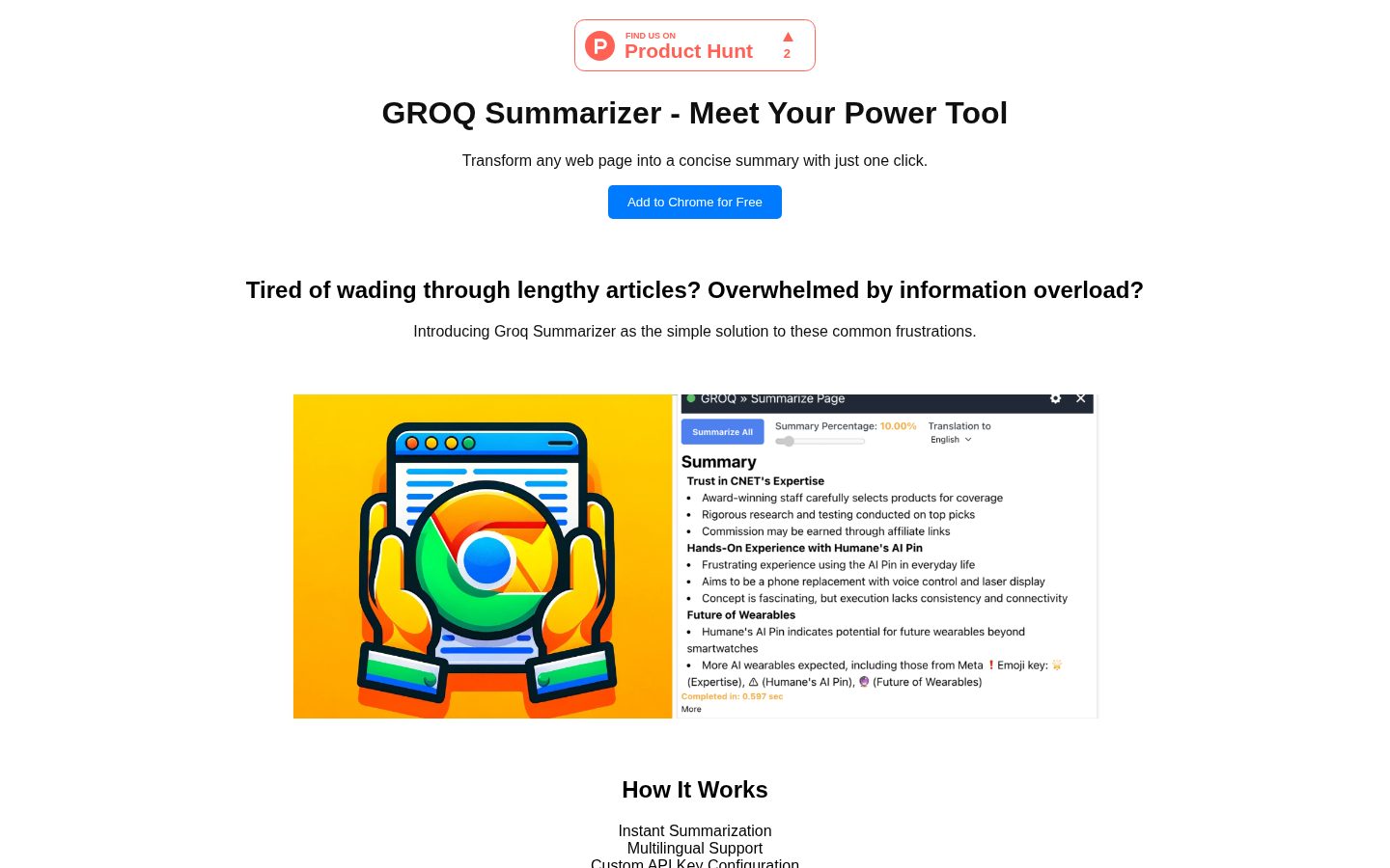 Groq Summarizer Homepage