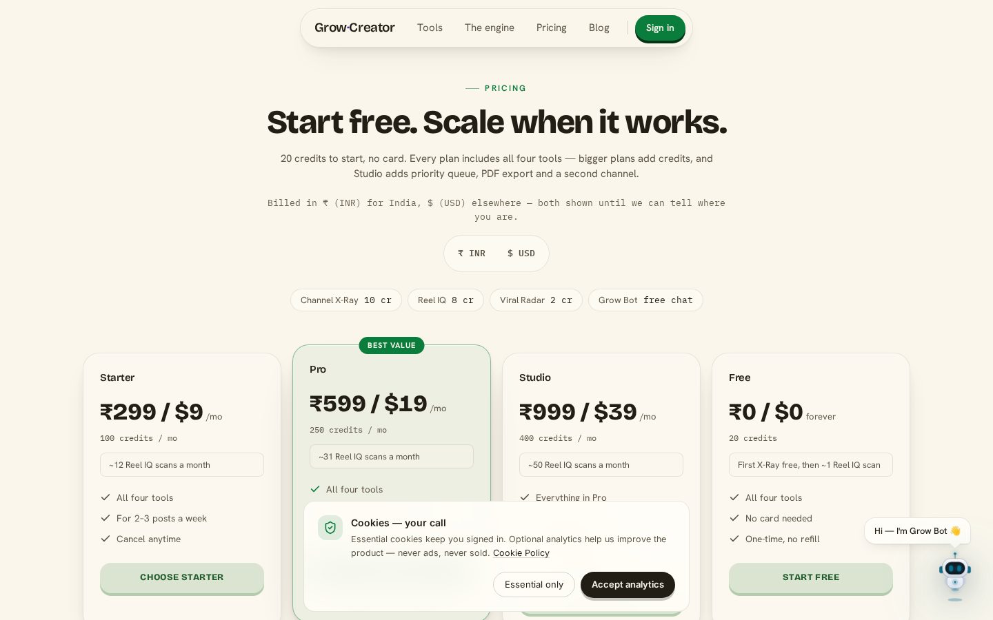 Grow Creator Pricing