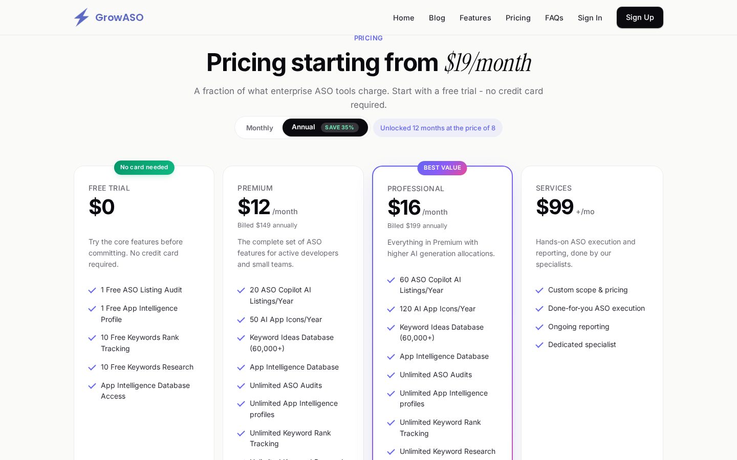 GrowASO Pricing