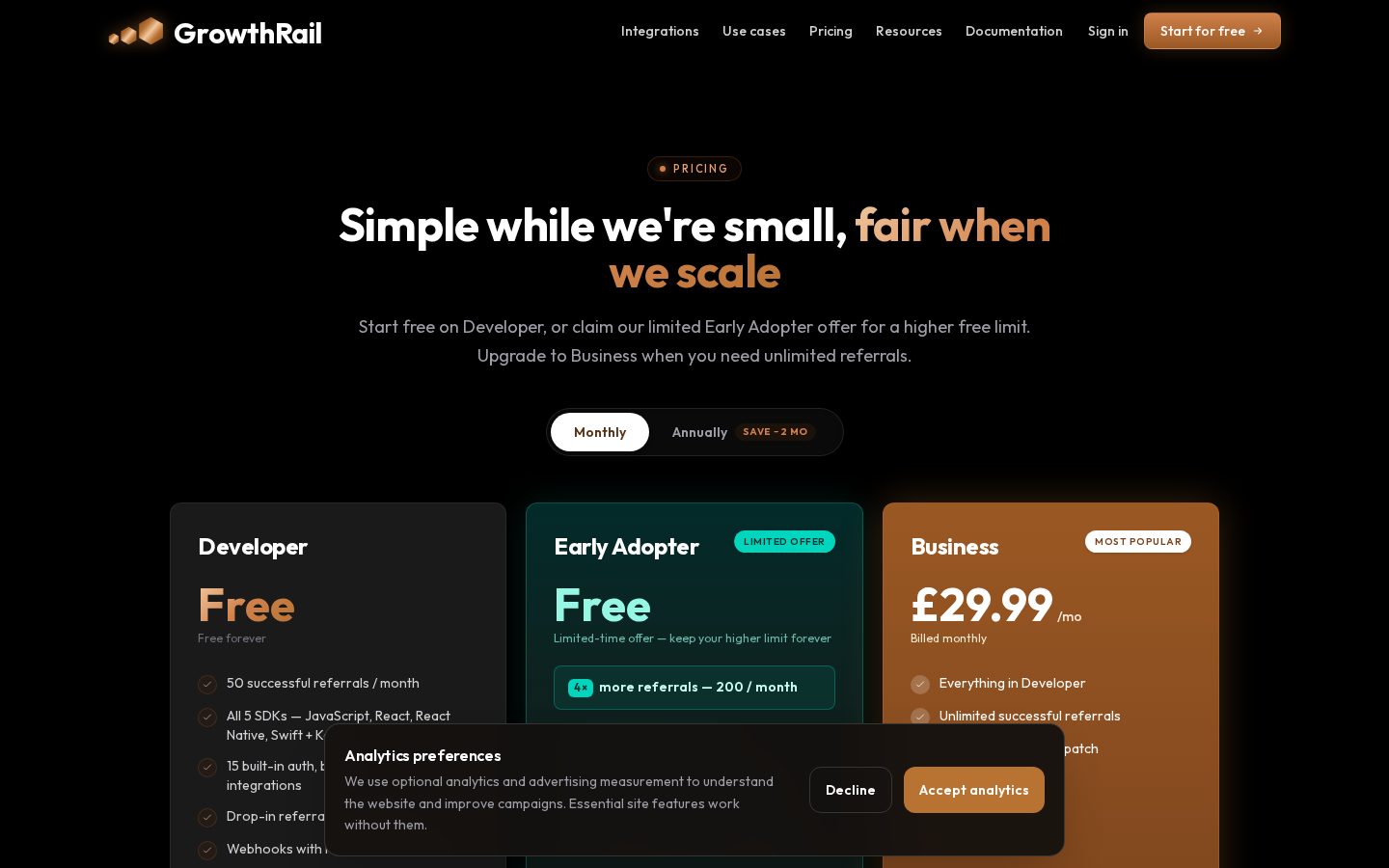 growthrail.dev Pricing