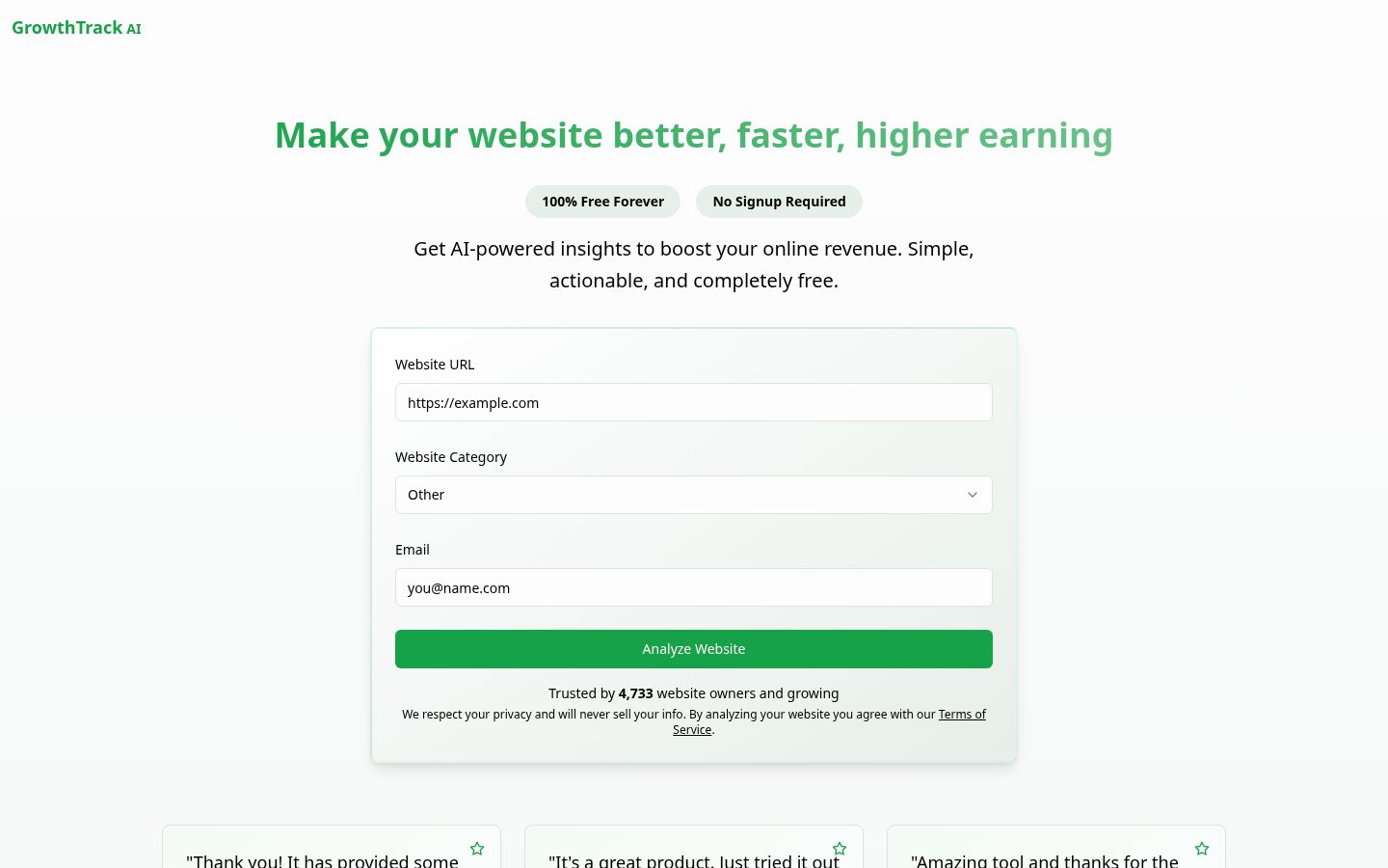 GrowthTrack AI Homepage