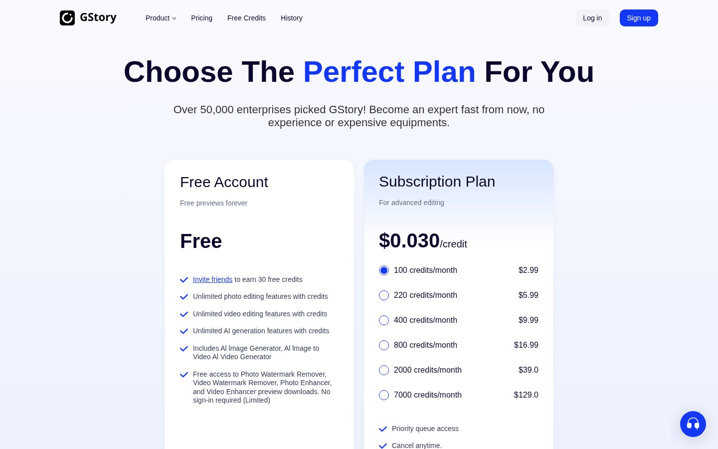 GStory Pricing