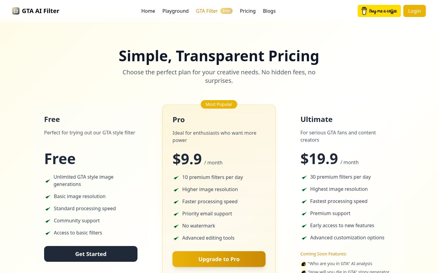 GTA AI Filter Pricing