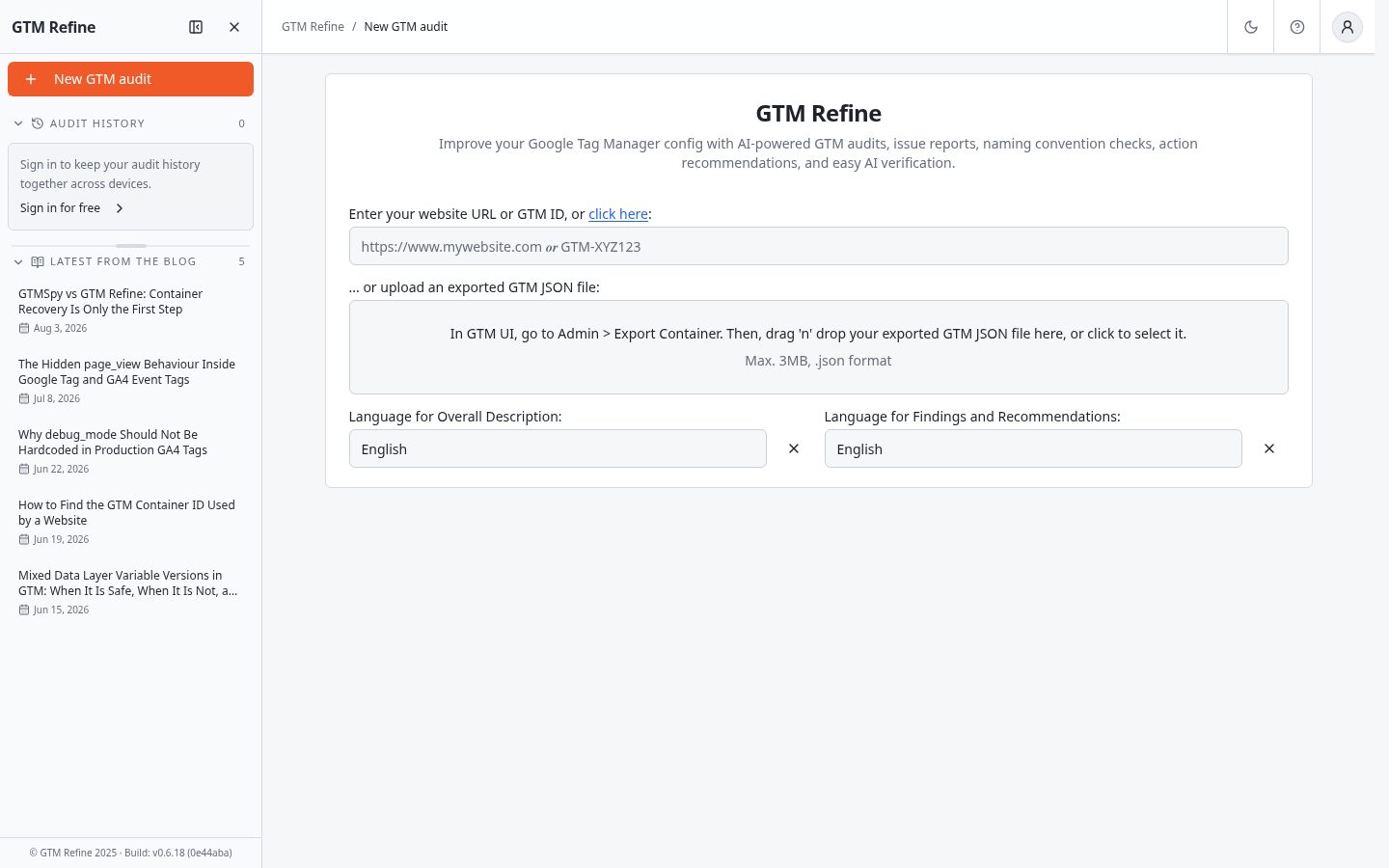 GTM Refine Homepage