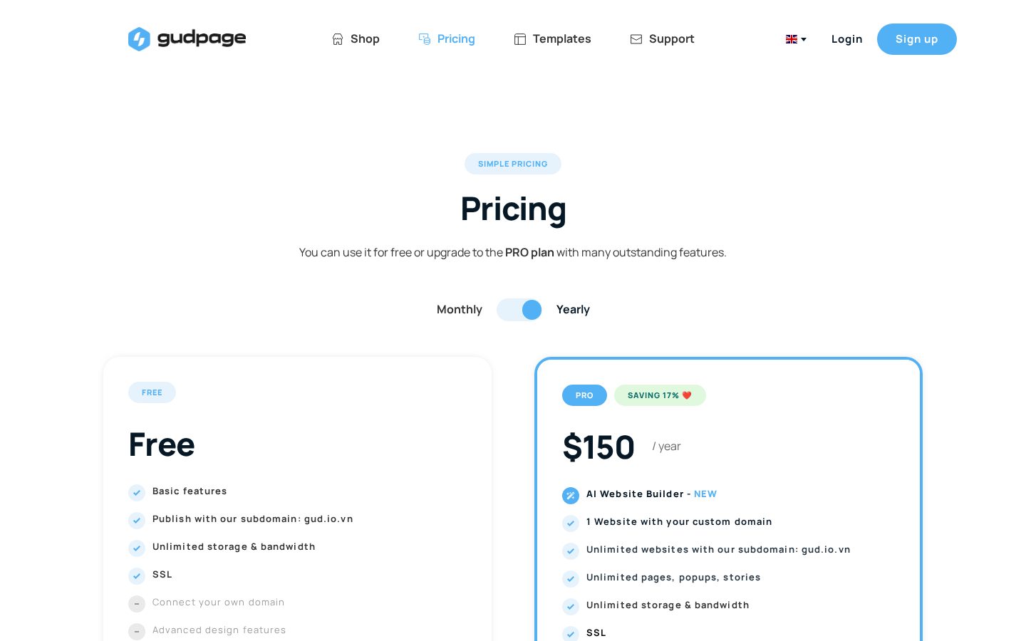 GUDPAGE Pricing