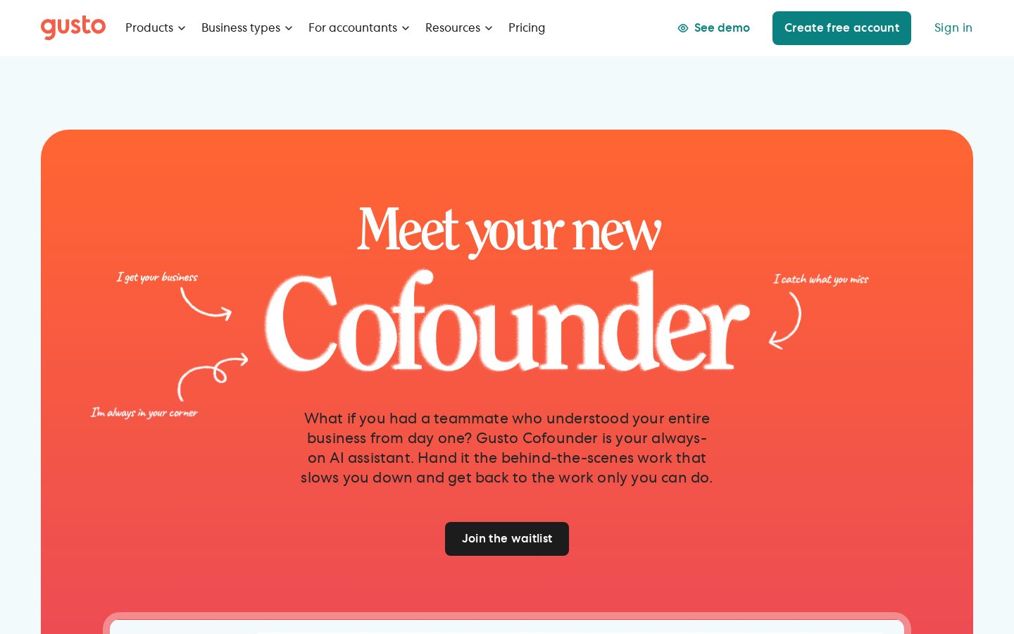 Gusto Cofounder Homepage