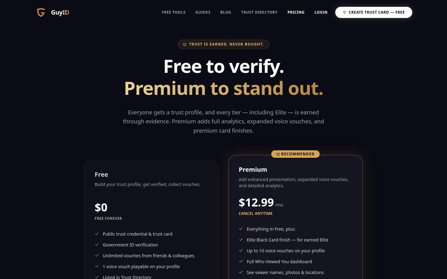 GuyID Pricing