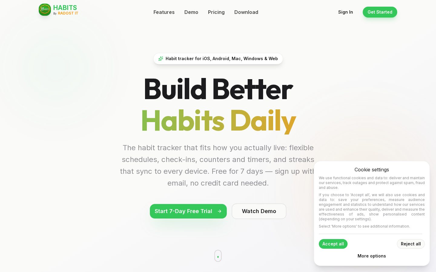 Habits by Radost IT Homepage