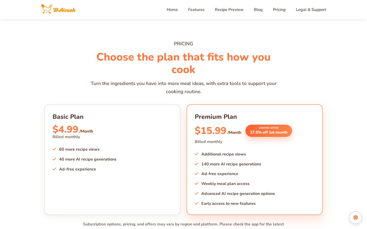 HAiCook Pricing