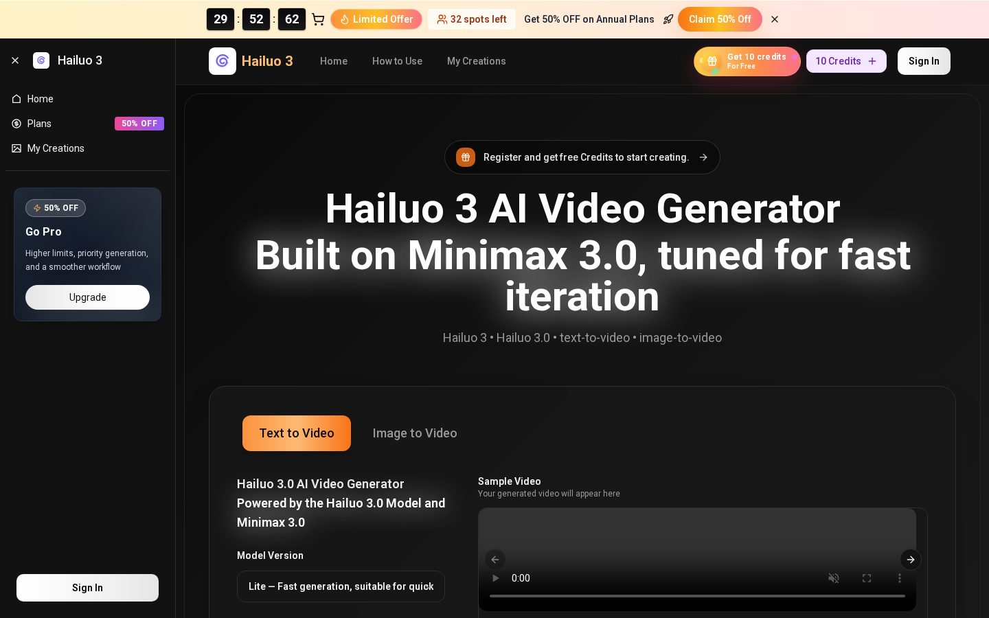 Hailuo 3 Homepage