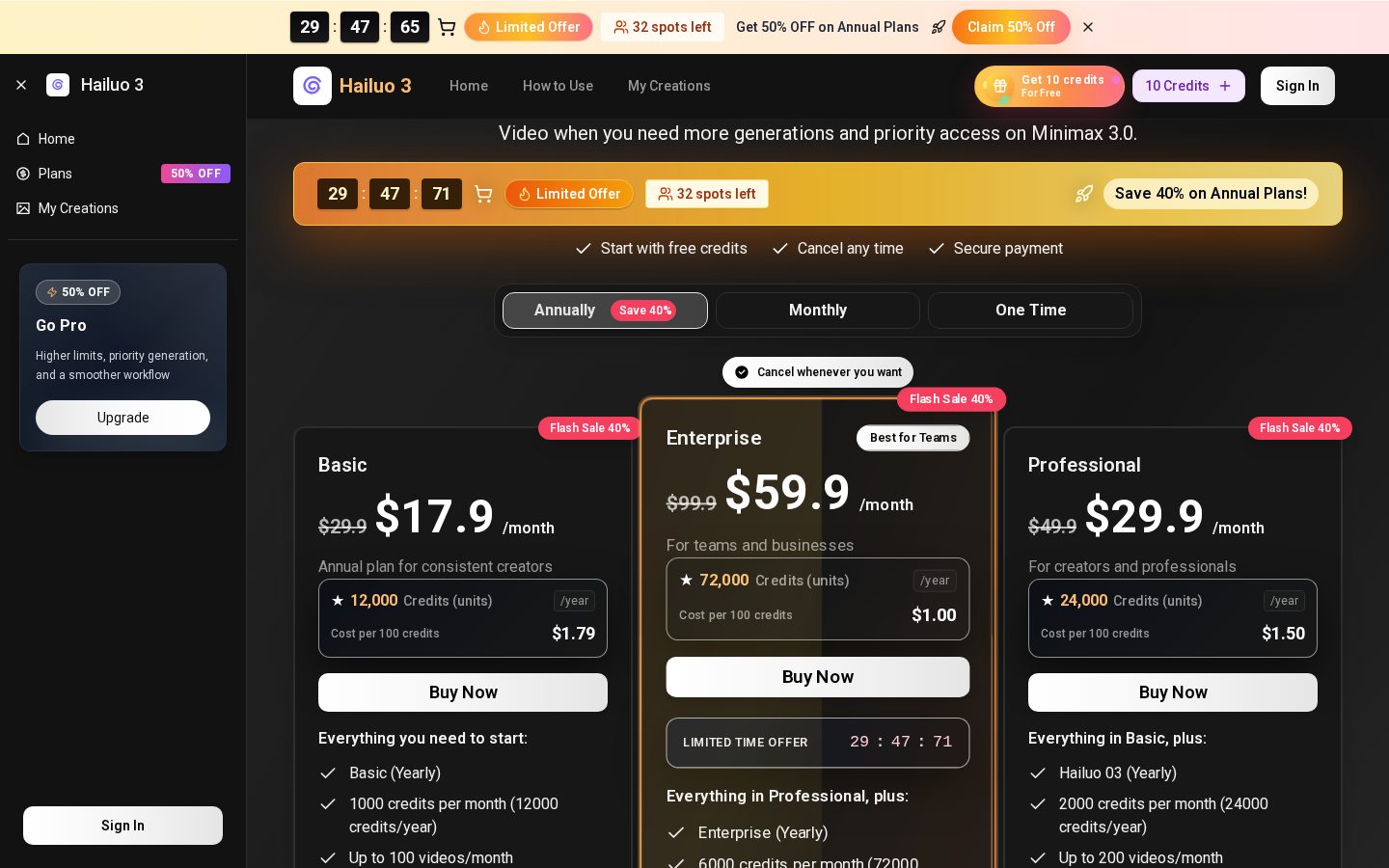 Hailuo 3 Pricing