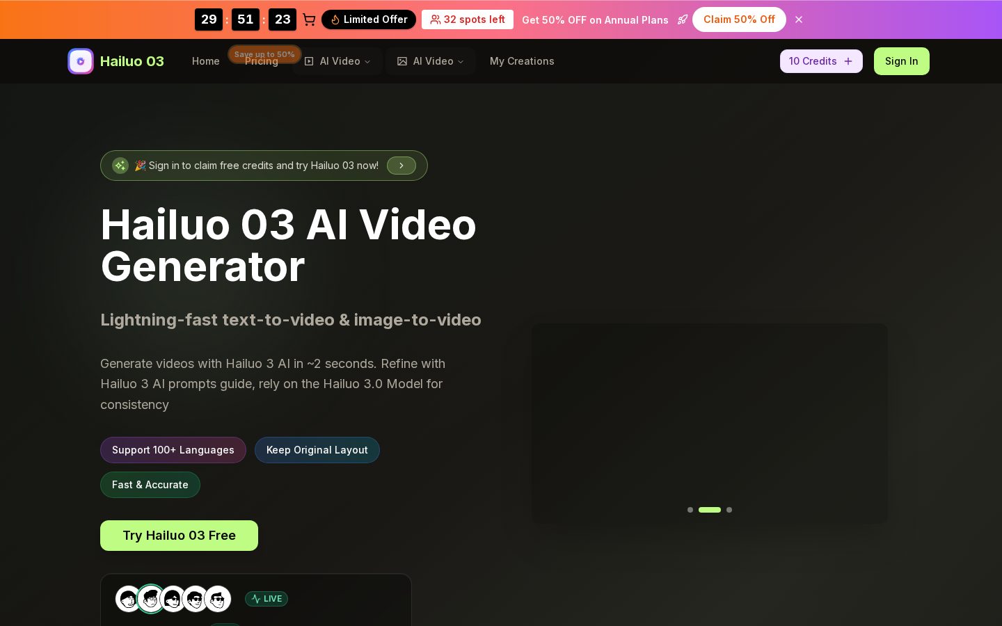 hailuo 3.0 Homepage