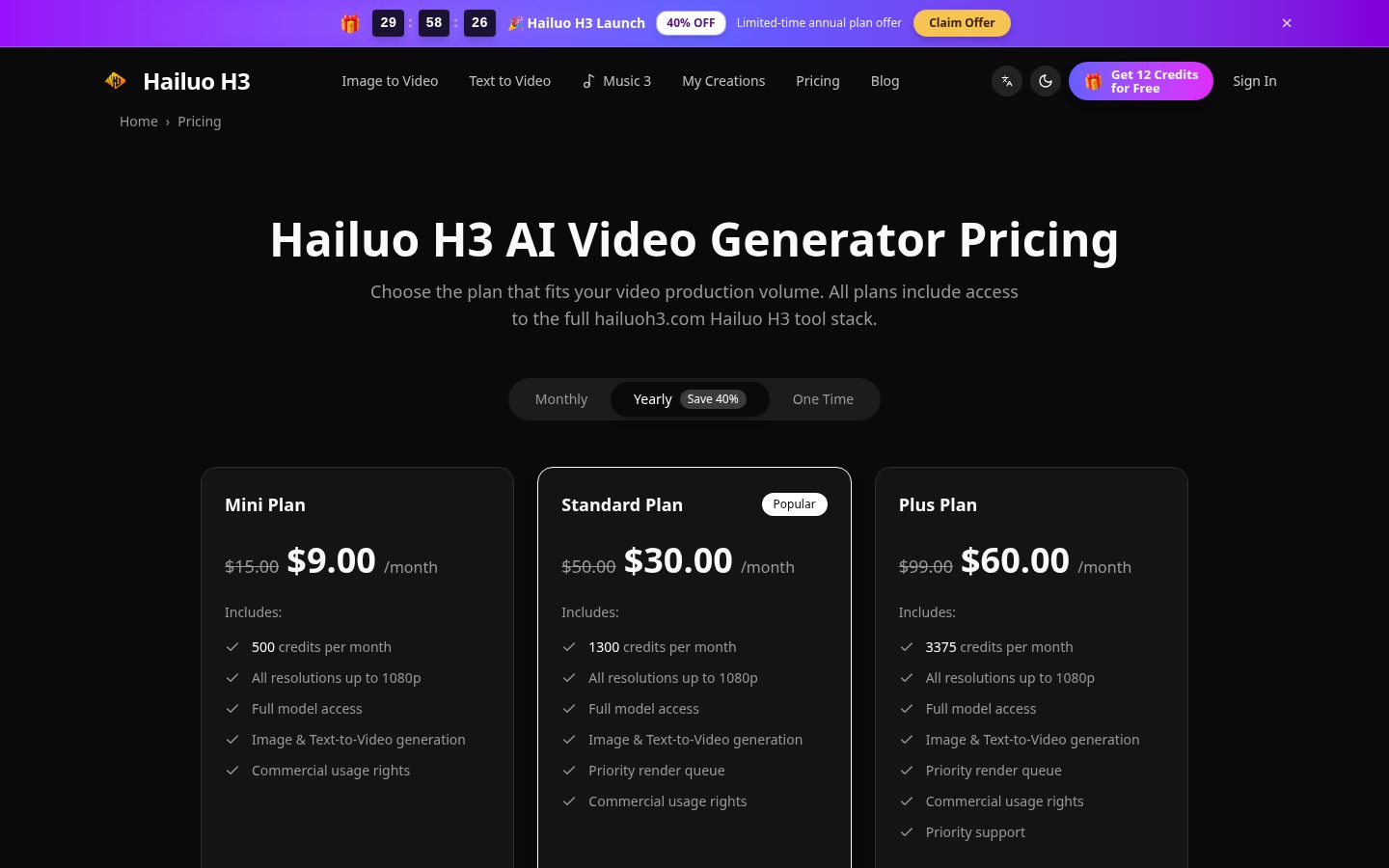 Hailuo H3 Pricing