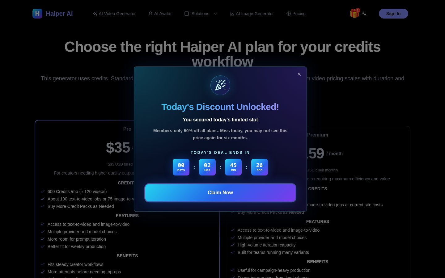 Haiper AI Pricing