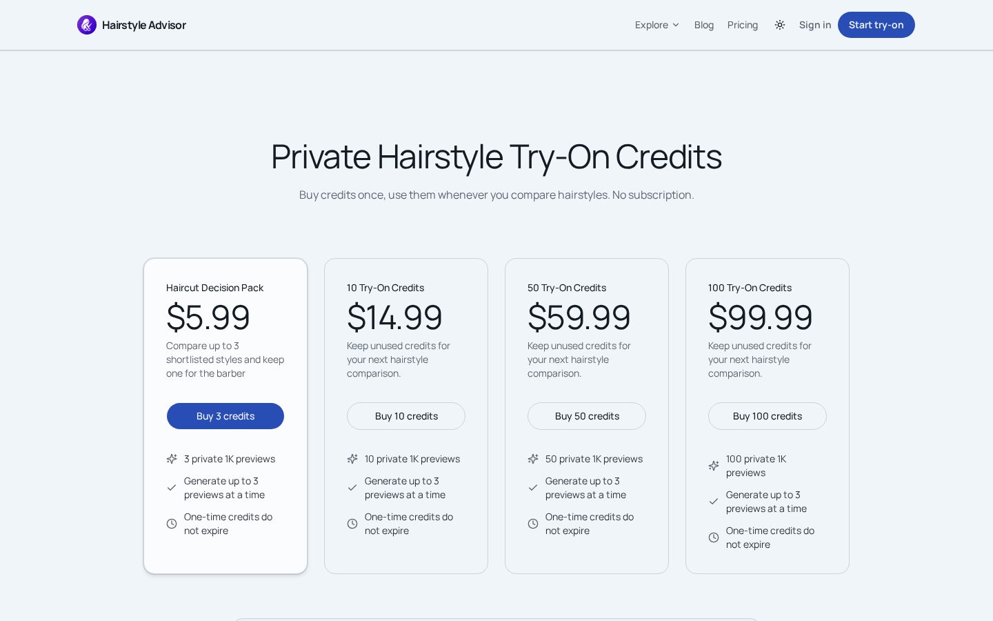 Hairstyle Advisor Pricing