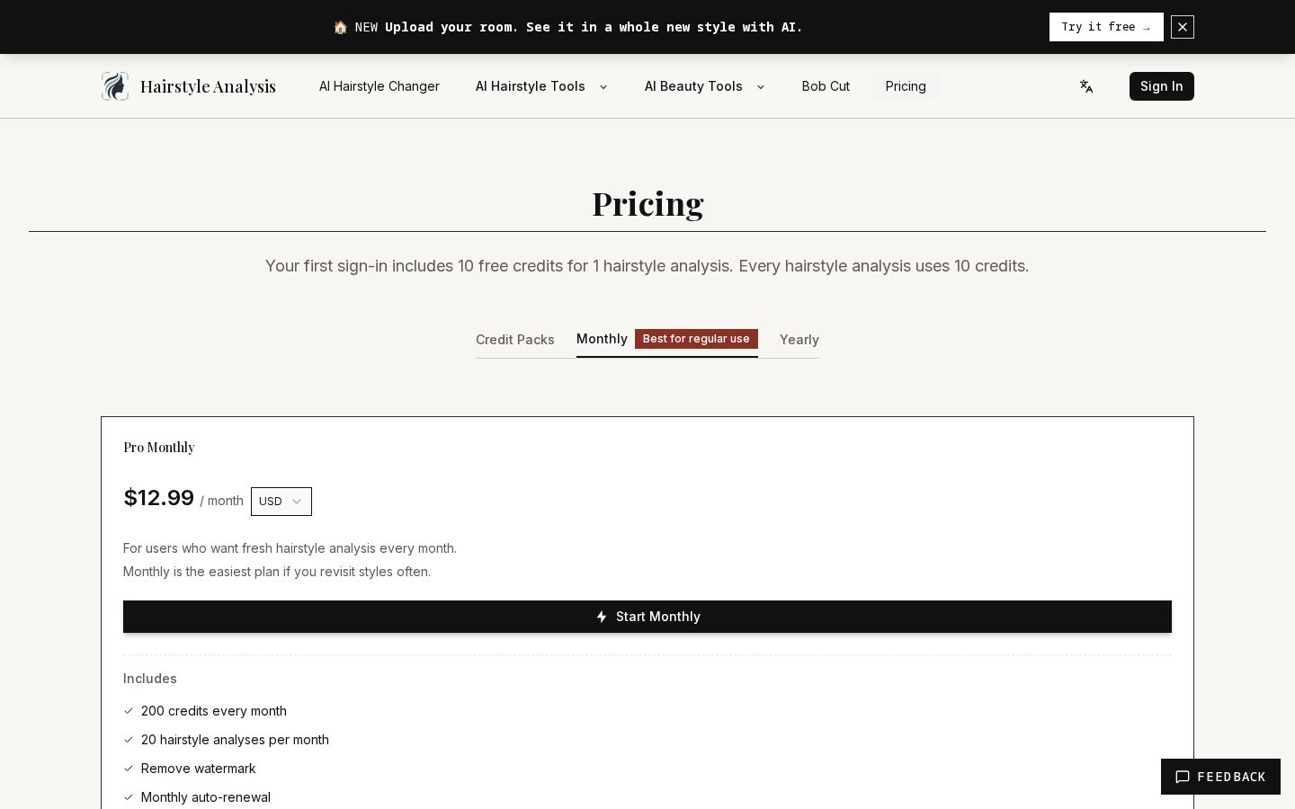 HairstyleAnalysis Pricing