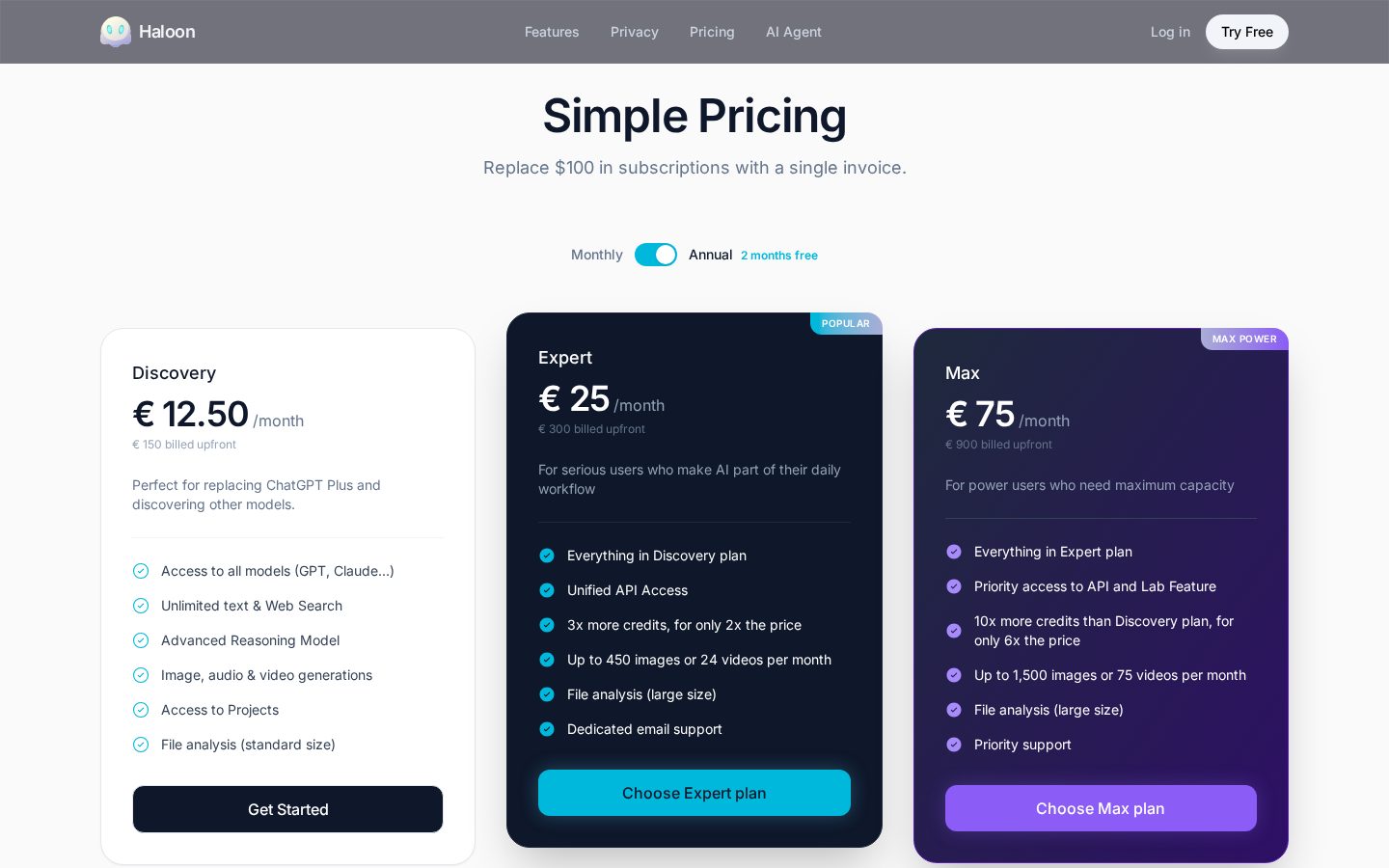 Haloon Pricing