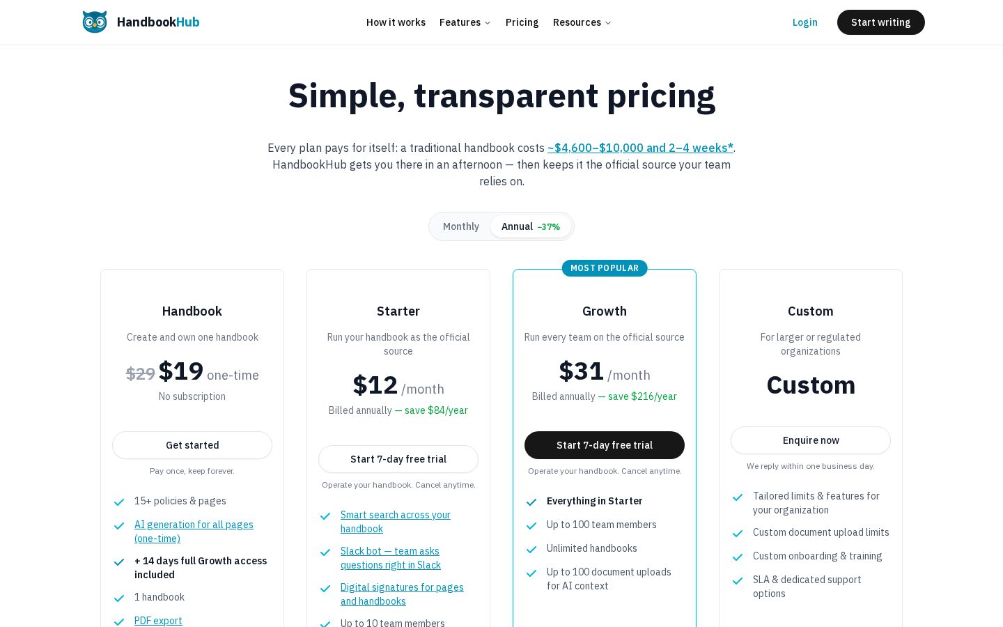 HandbookHub Pricing