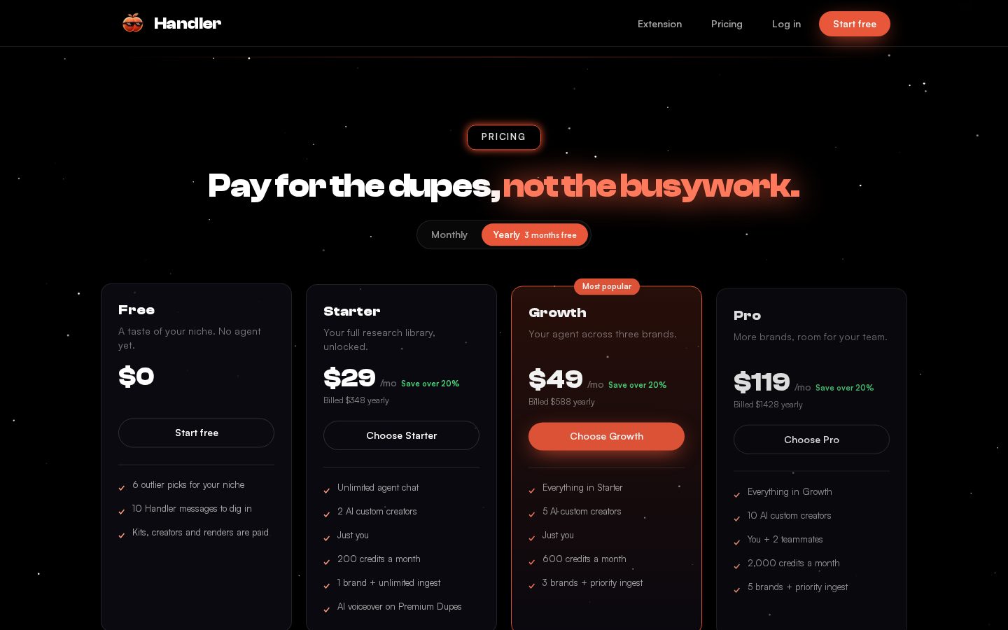 Handler - Vibe Marketing Agent Pricing