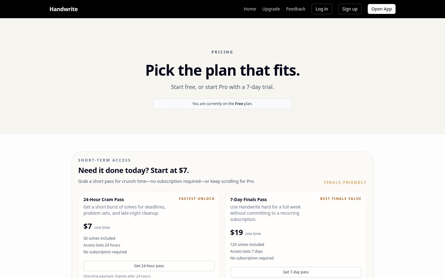 Handwrite Pricing