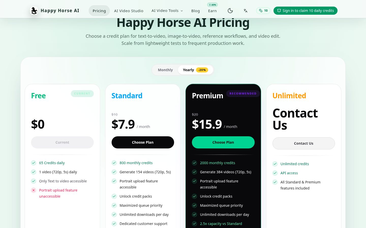 Happy Horse AI Studio Pricing