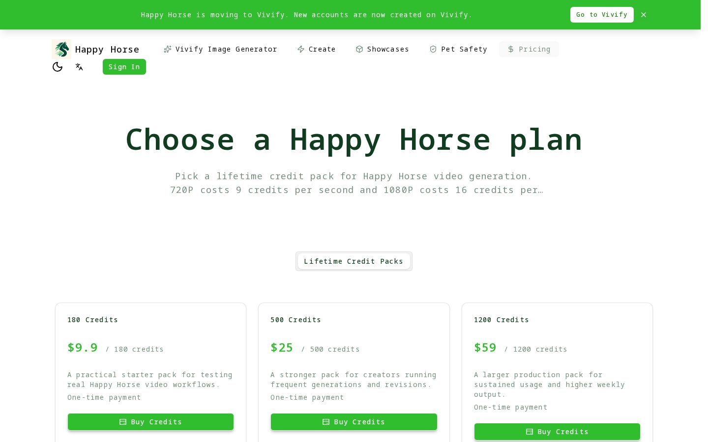 Happy Horse Text to Video Pricing