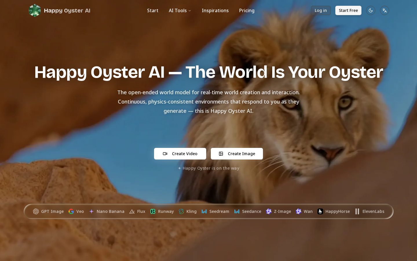 Happy Oyster AI Homepage