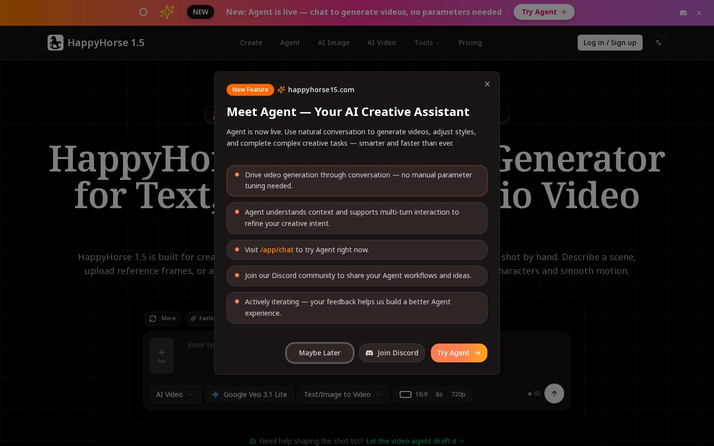 HappyHorse 15 AI Video Generator Homepage